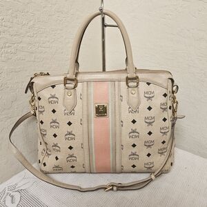 MCM Cream Handbag With Long Handle Satchel AUTHENTIC